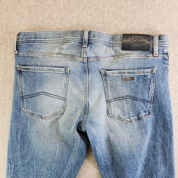 Armani Exchange Jeans Mens 31X30 Blue J16 Straight Distressed Slim Fit AX - Picture 5 of 16
